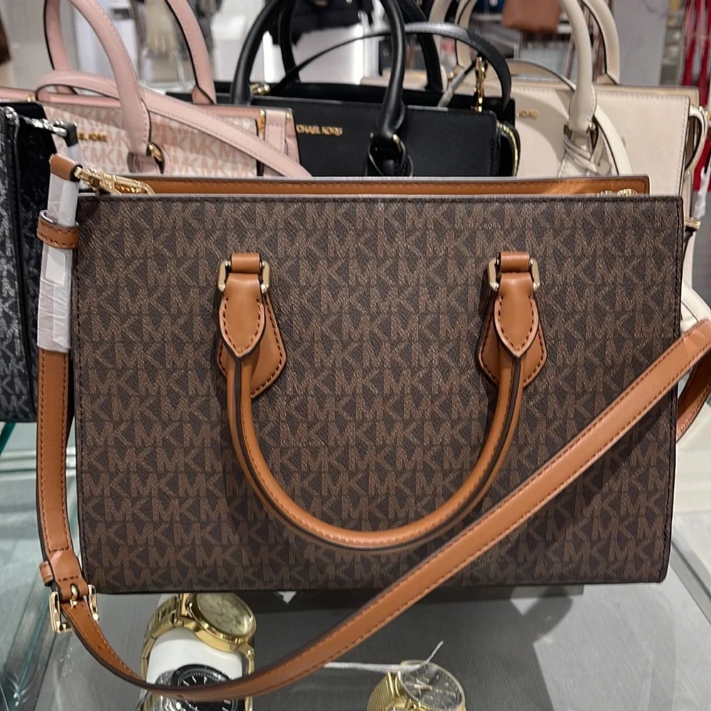 Michael Kors Sheila Medium Center Zip Satchel Bag Color: Brown NWT